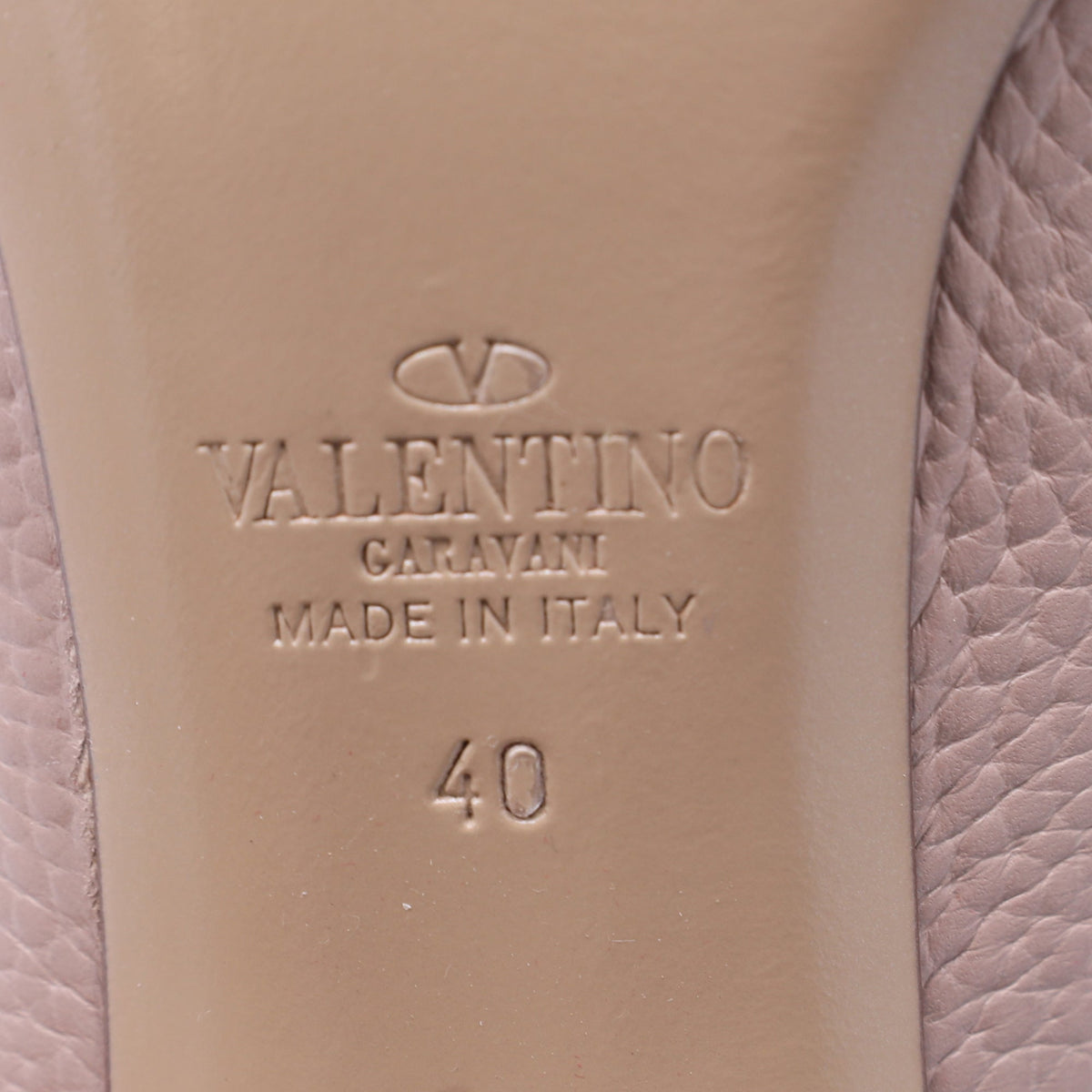 Valentino Garavani Rockstud Pointed-Toe Pumps in Beige Pebbled Leather
