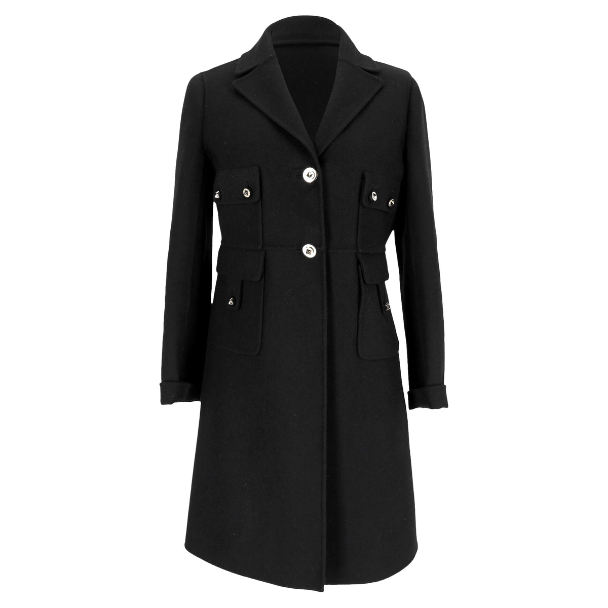 Valentino Single-Breasted Long Coat in Black Wool