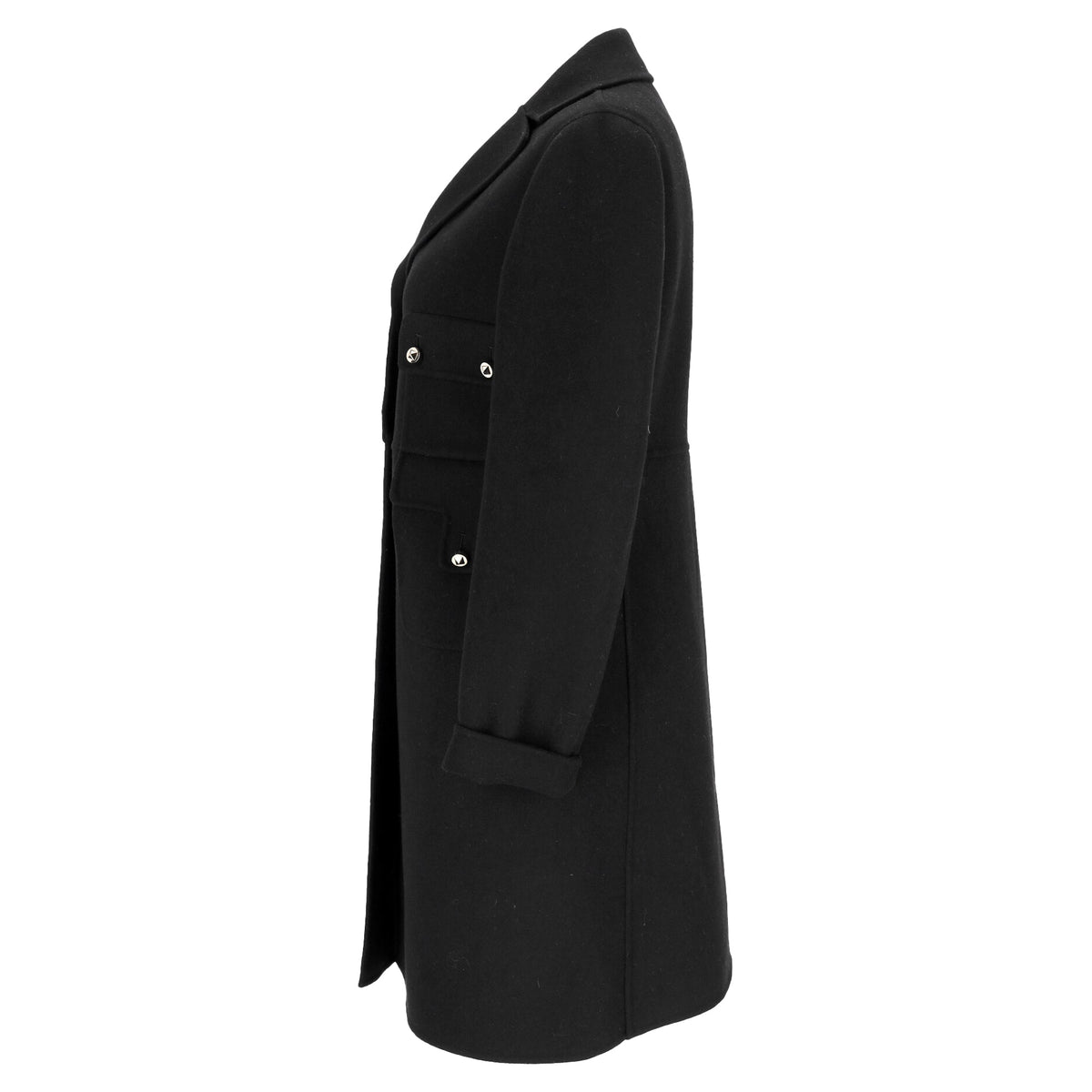 Valentino Single-Breasted Long Coat in Black Wool