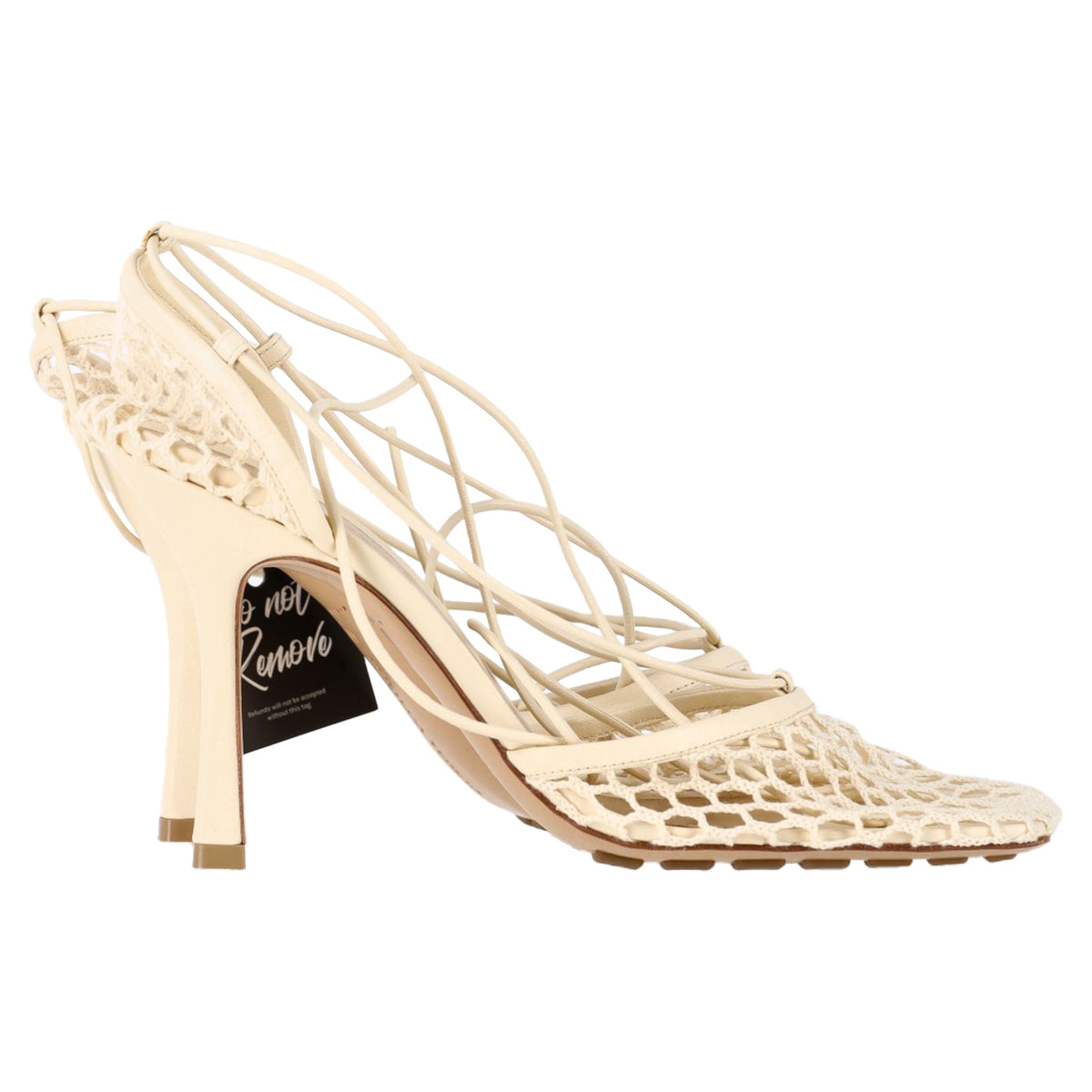 Bottega Veneta Mesh Stretch Ankle Tie Sandals in White Leather