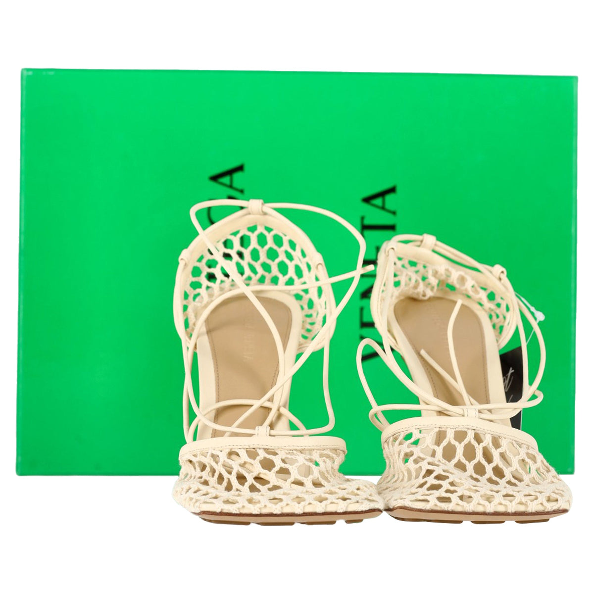 Bottega Veneta Mesh Stretch Ankle Tie Sandals in White Leather