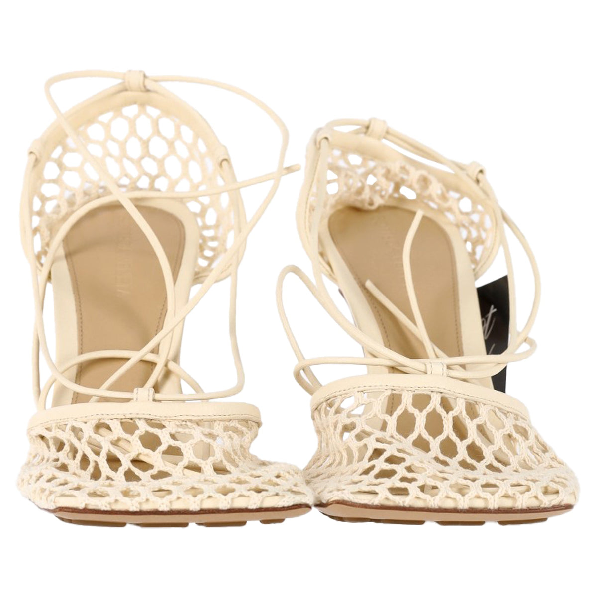Bottega Veneta Mesh Stretch Ankle Tie Sandals in White Leather