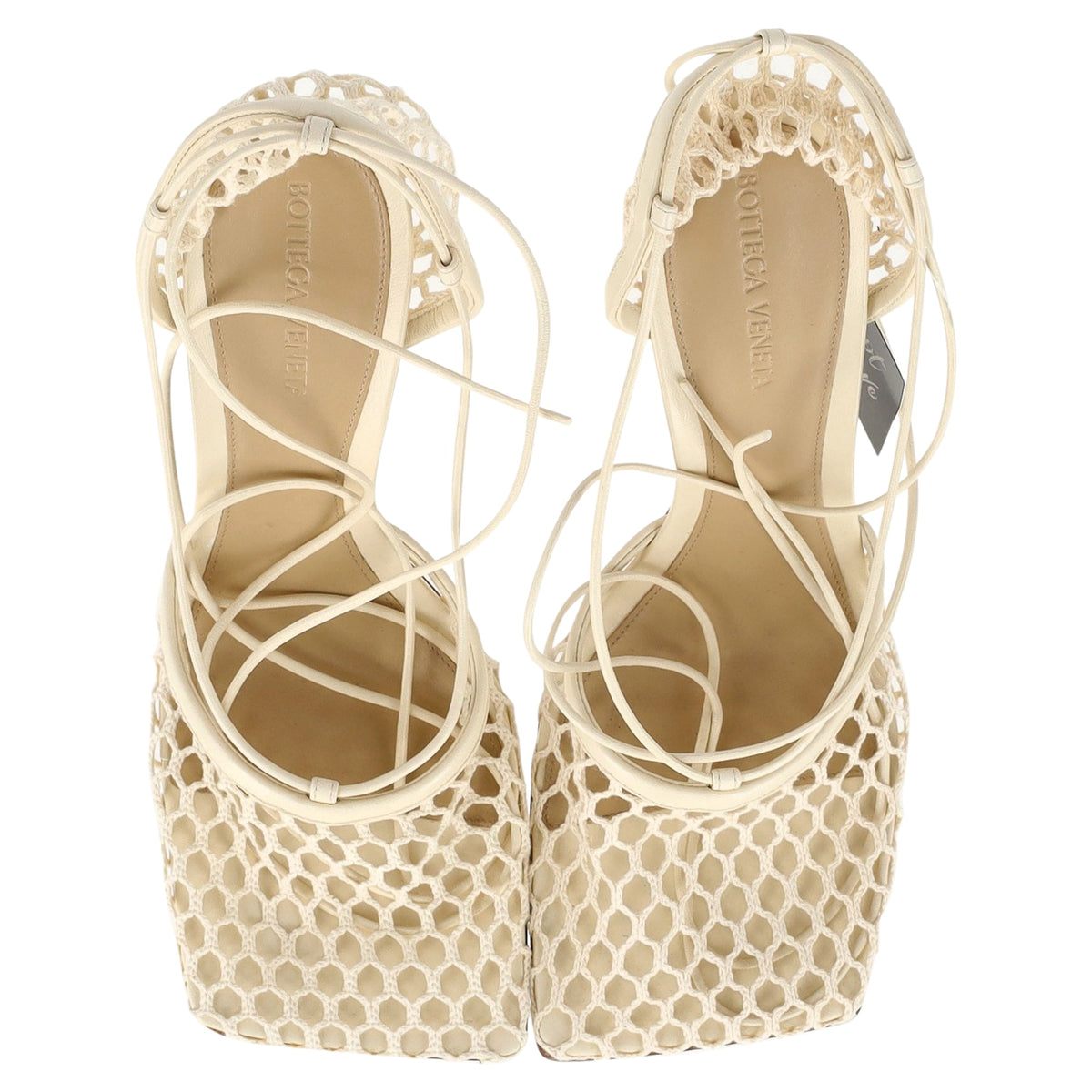 Bottega Veneta Mesh Stretch Ankle Tie Sandals in White Leather