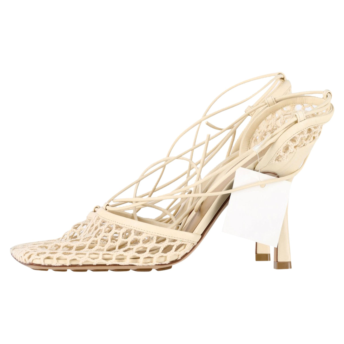 Bottega Veneta Mesh Stretch Ankle Tie Sandals in White Leather
