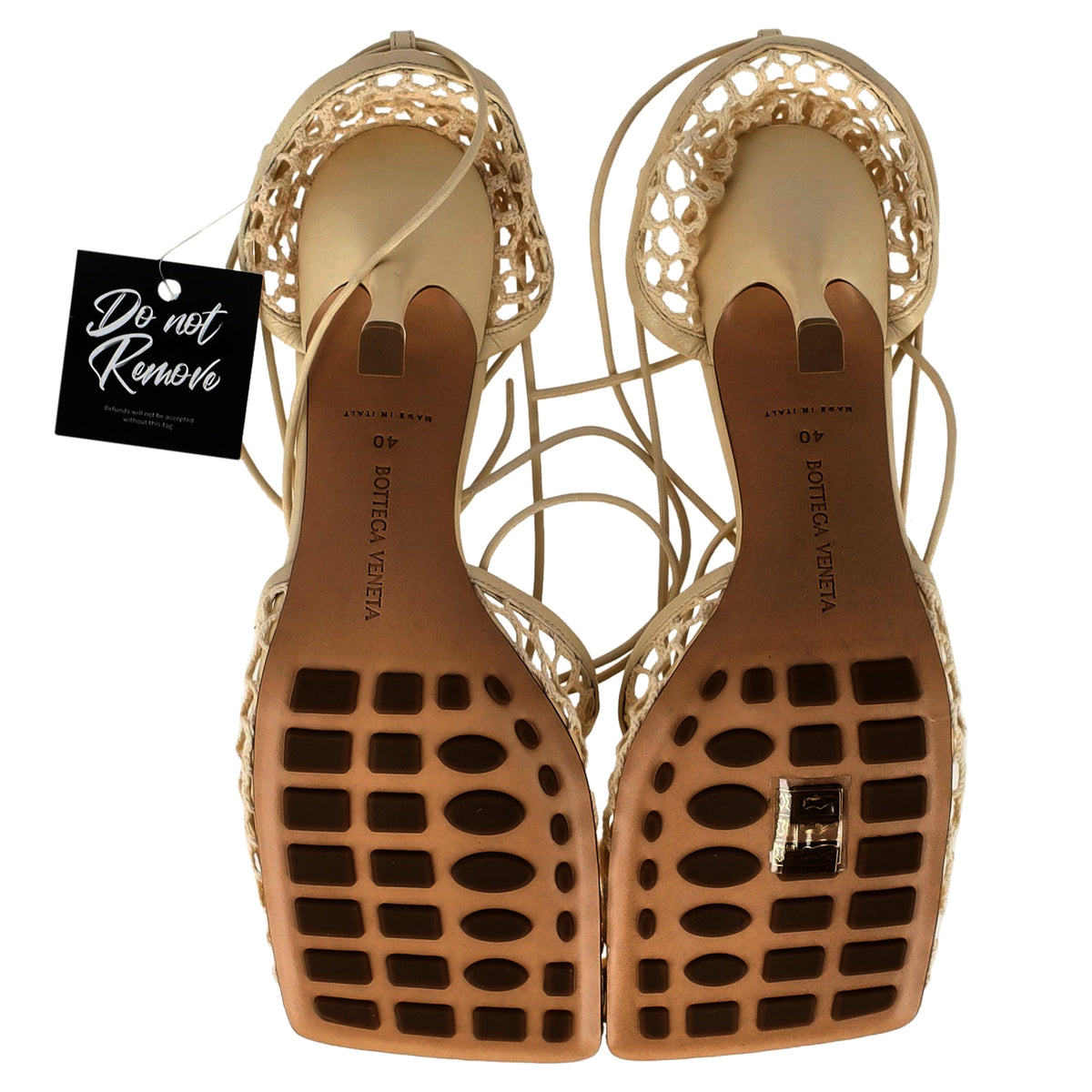 Bottega Veneta Mesh Stretch Ankle Tie Sandals in White Leather