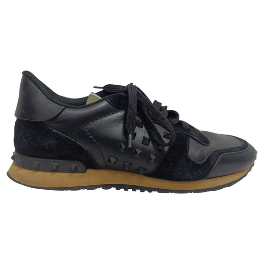 Valentino Garavani Rockrunner Low-Top Sneakers in Black Calf Leather