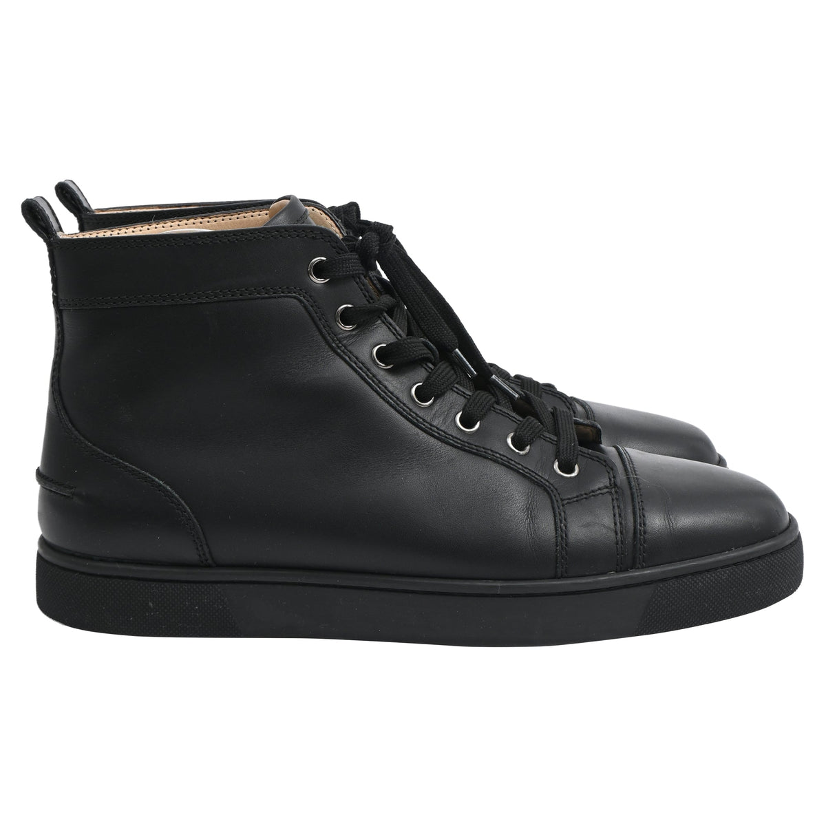 Christian Louboutin Louis High-Top Sneakers in Black Calf Leather