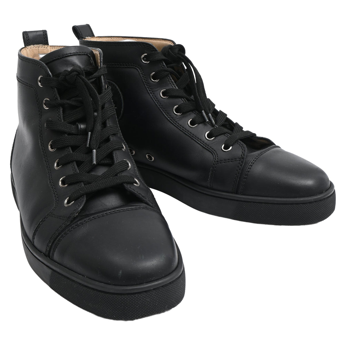 Christian Louboutin Louis High-Top Sneakers in Black Calf Leather