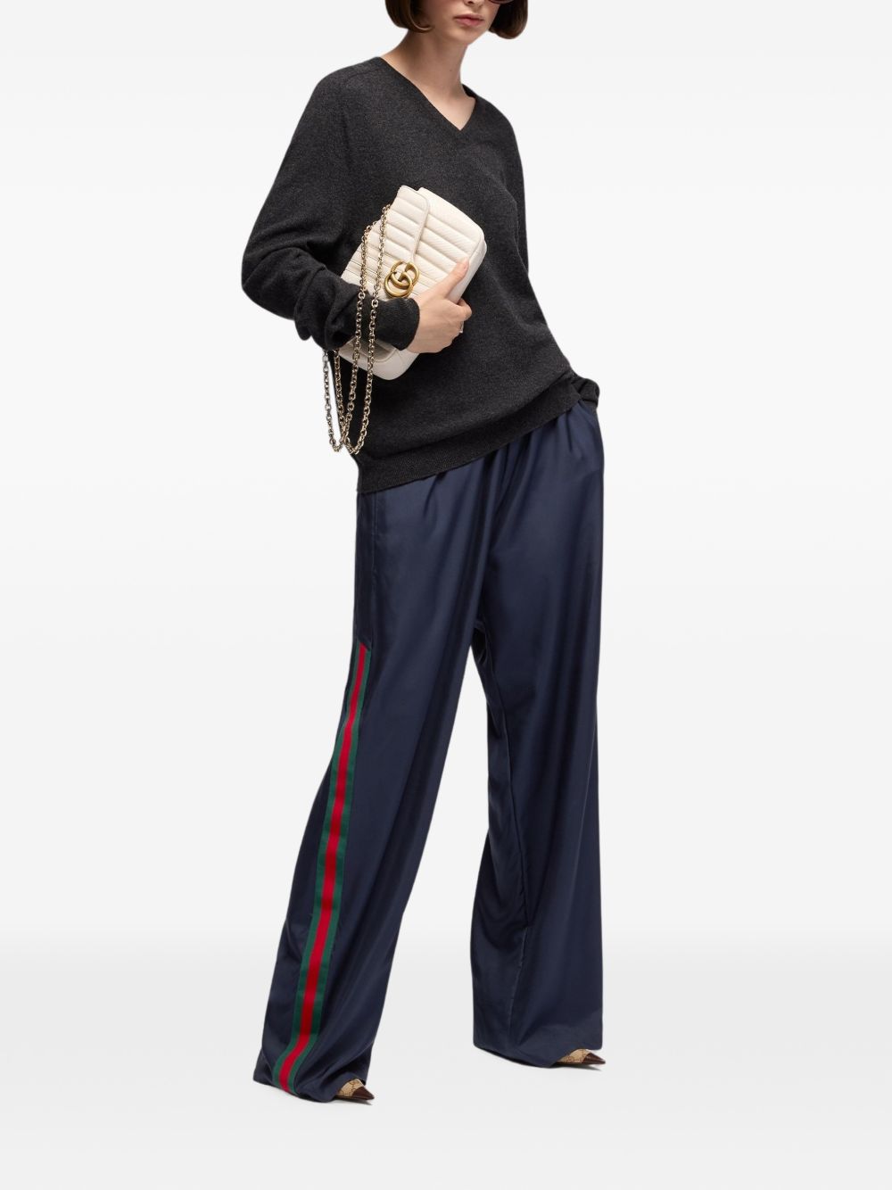 Gucci Women Web Detail Silk Trousers