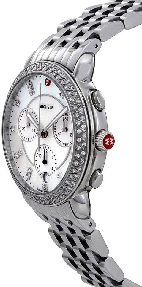 Michele Sidney White Mother of Pearl Diamond Steel Women's Watch MWW30A000001