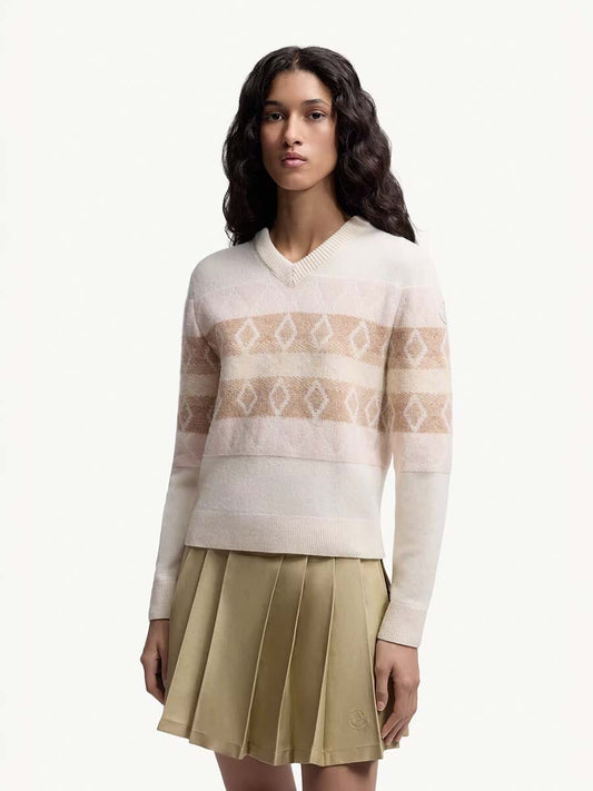 Women's Wool Jacquard V-Neck Sweater
