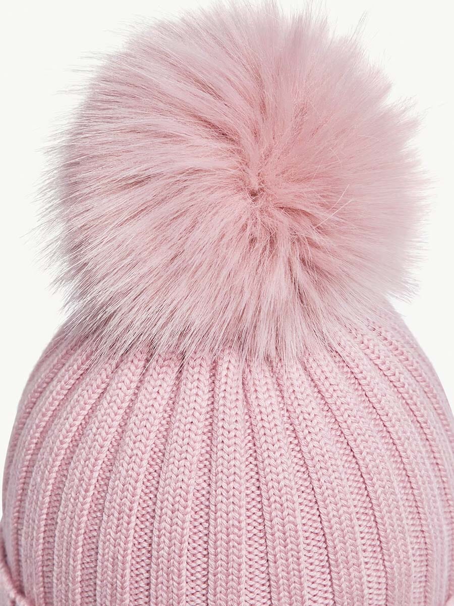 Wool Beanie with Faux Fur Pom Pom