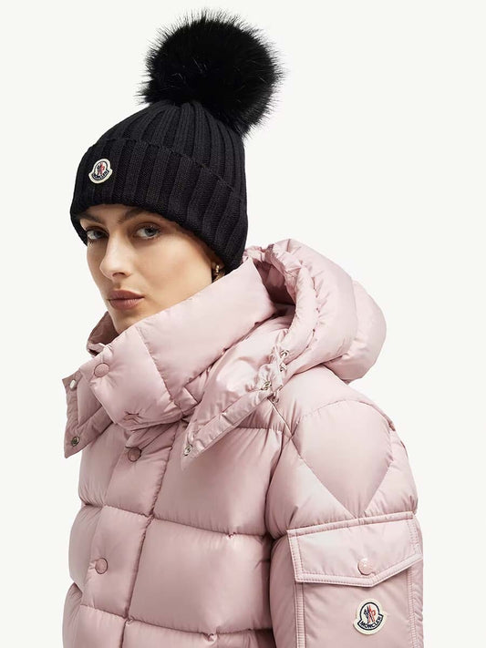 Wool Beanie with Faux Fur Pom Pom