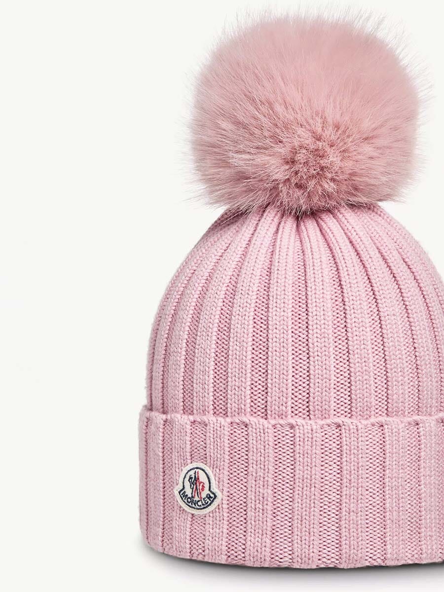 Wool Beanie with Faux Fur Pom Pom