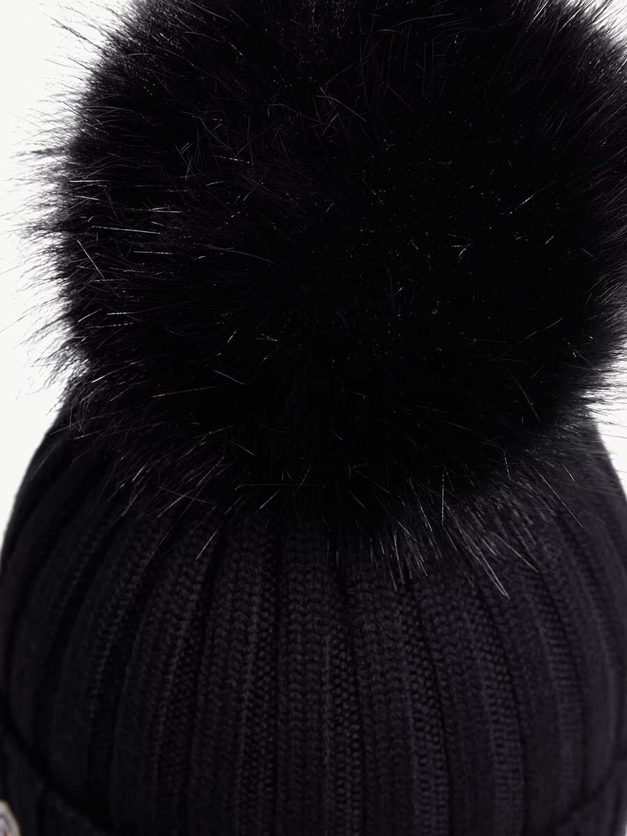 Wool Beanie with Faux Fur Pom Pom