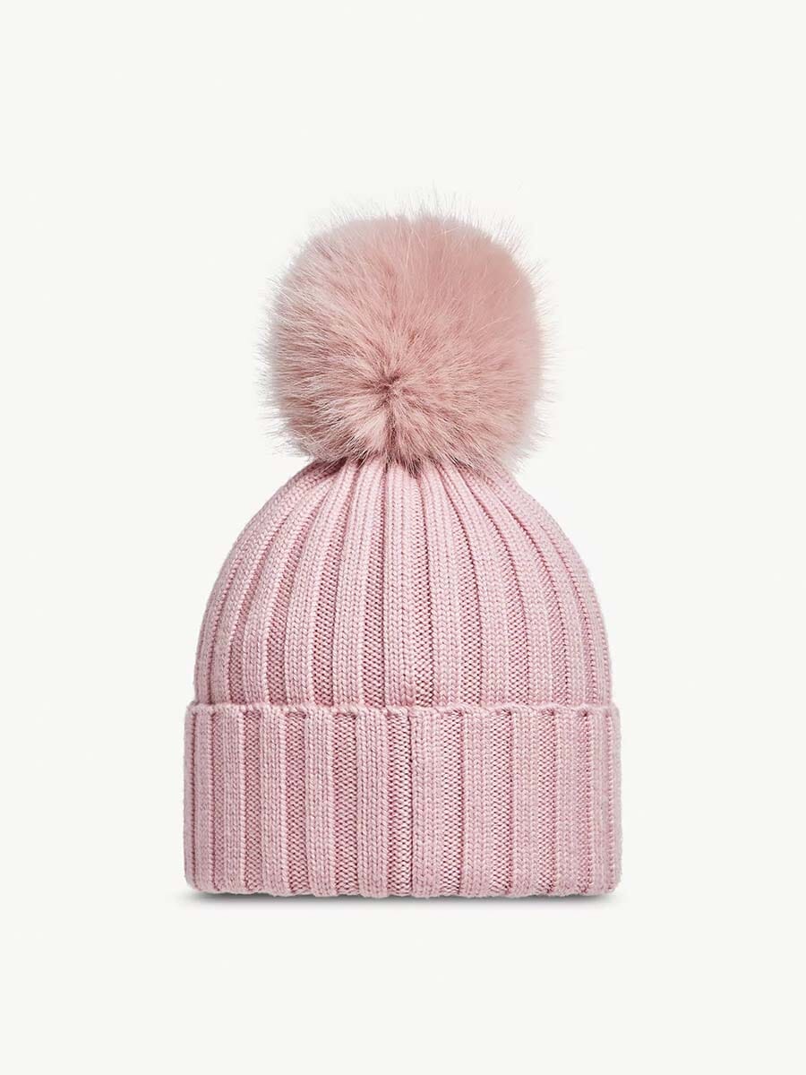 Wool Beanie with Faux Fur Pom Pom