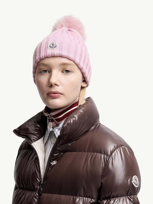 Wool Beanie with Faux Fur Pom Pom