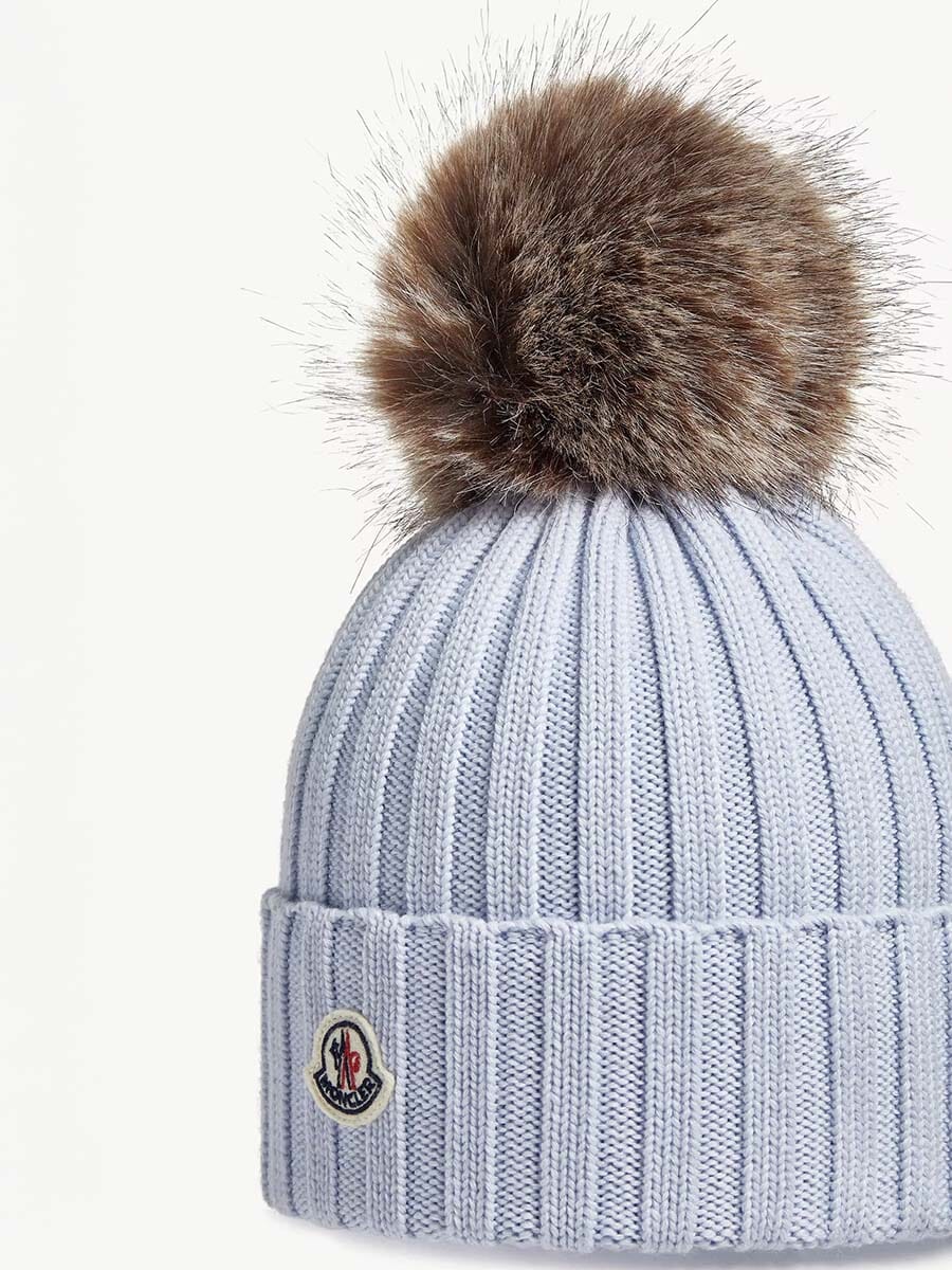 Wool Beanie with Faux Fur Pom Pom