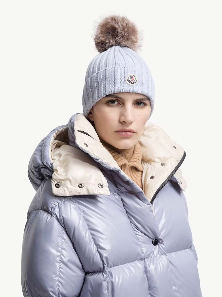 Wool Beanie with Faux Fur Pom Pom