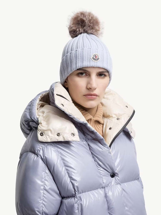 Wool Beanie with Faux Fur Pom Pom