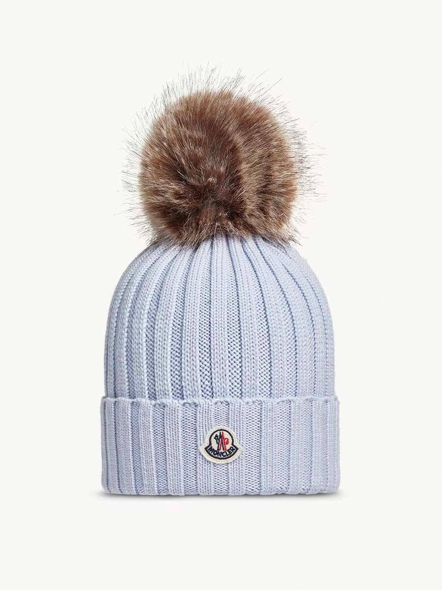 Wool Beanie with Faux Fur Pom Pom