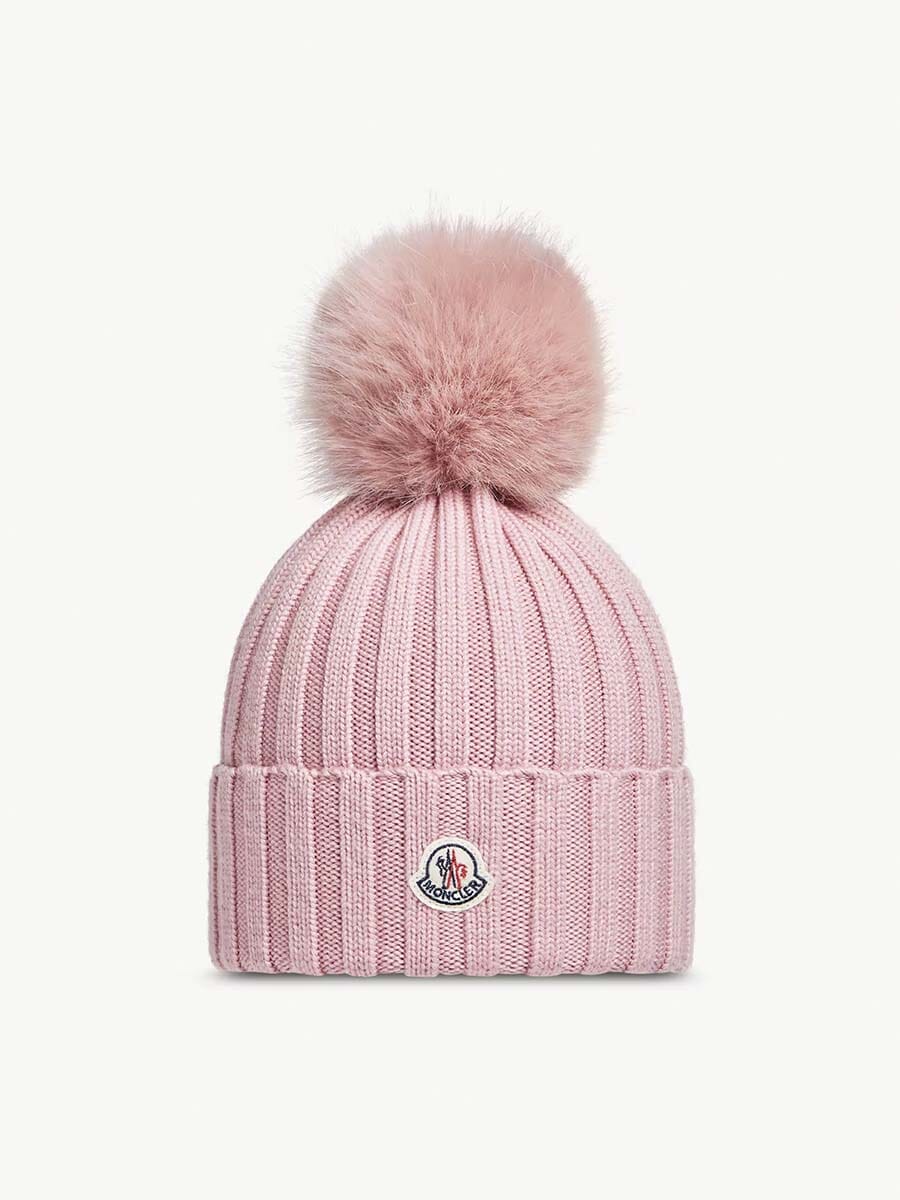 Wool Beanie with Faux Fur Pom Pom