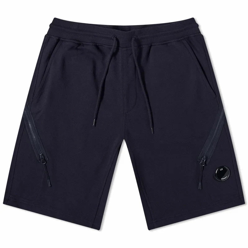 Cp Company Loose Fit Diagonal Raised Fleece Lens Shorts in Navy