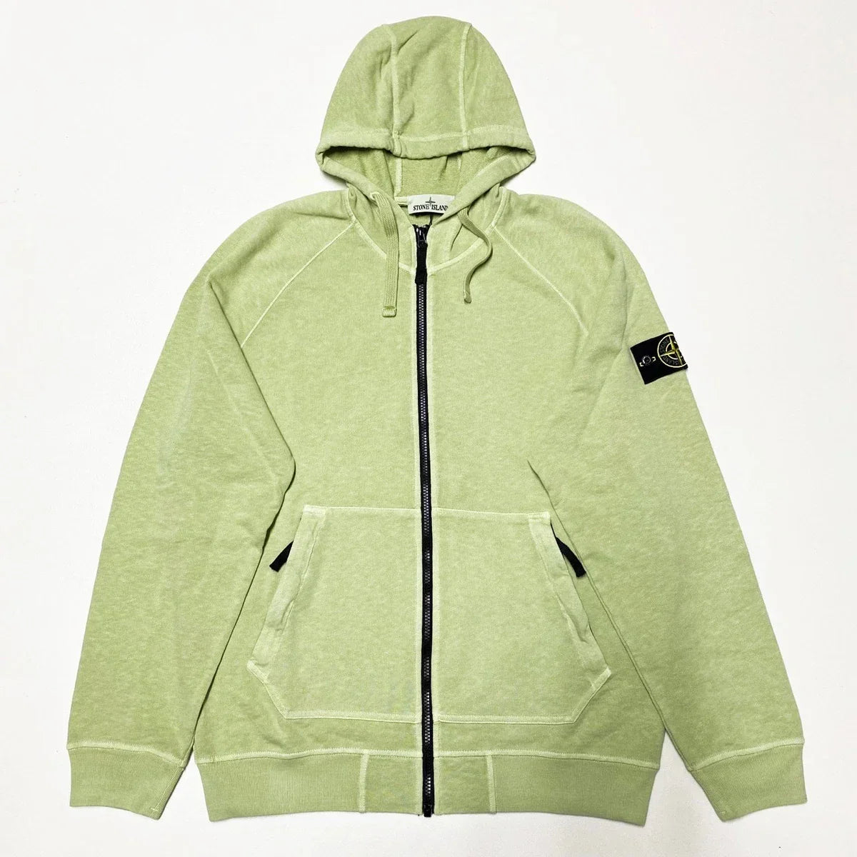 Stone Island Garment Dyed Full Zip Hoodie In Lime Green