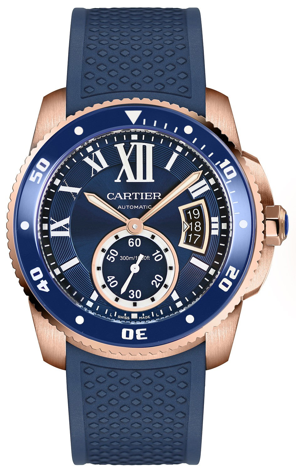 Cartier Calibre de Cartier Diver Blue Dial Solid 18k Rose Gold Men's Watch WGCA0010