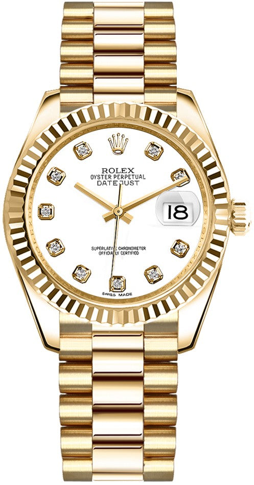 Rolex Datejust 31 White Diamond President Bracelet Gold Watch 178278