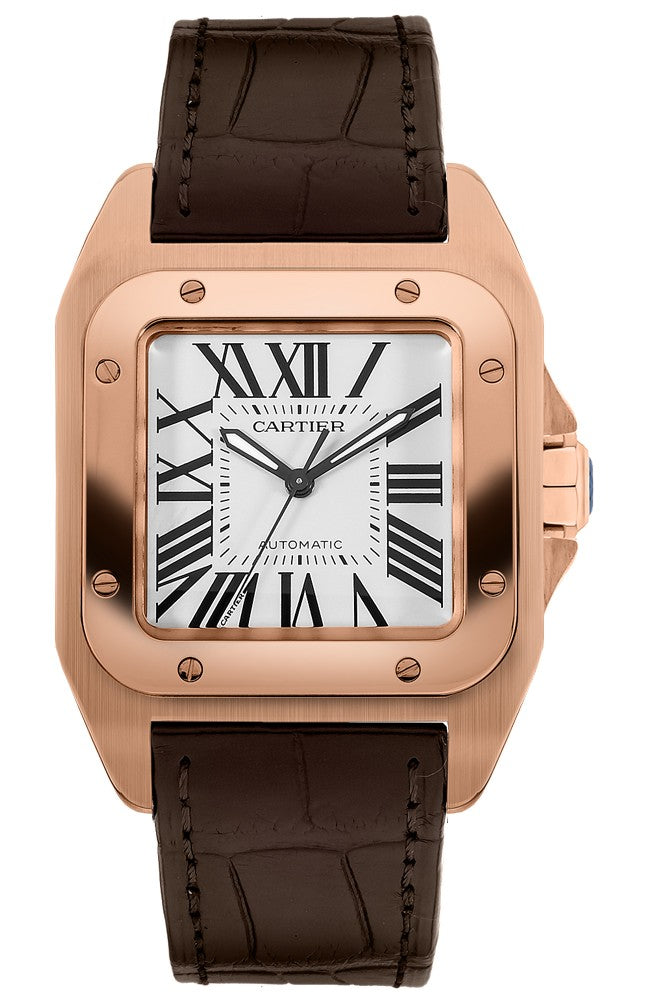 Cartier Santos 100 18k Rose Gold Men's Watch W20108Y1