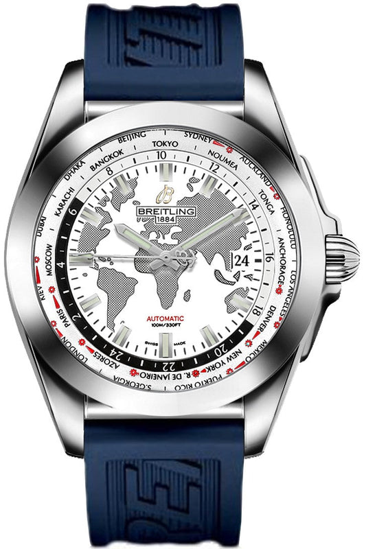 Breitling Galactic Unitime World Map White Dial Men's Watch WB3510U0/A777-121S