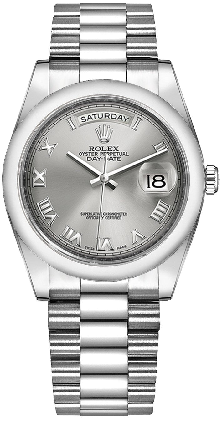 Rolex Day-Date 36 Platinum Domed Bezel Watch 118206