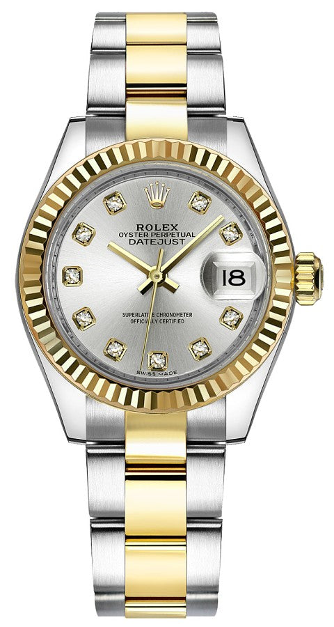 Rolex Lady-Datejust 28 Silver Diamond Gold & Steel Women's Watch 279173-0008