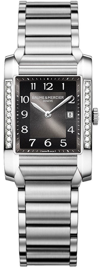 Baume & Mercier Hampton Rectangular Stainless Steel Diamond Luxury Watch 10022