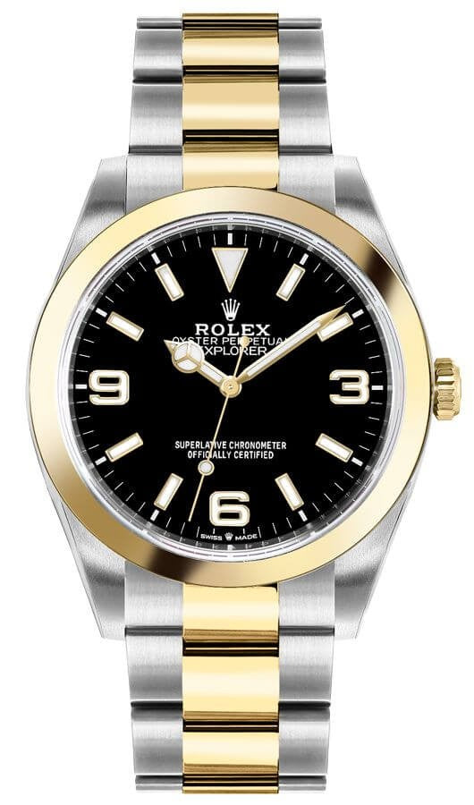 Rolex Explorer Yellow Gold & Steel Midsize Luxury Watch 124273-0001
